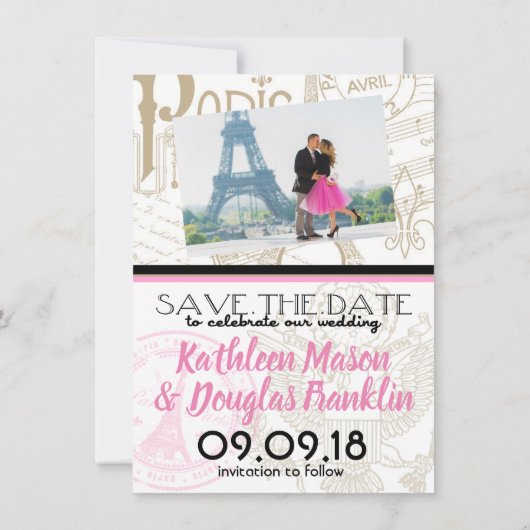 Roze Paris Passport Save the Date Kaart (Achterkant)