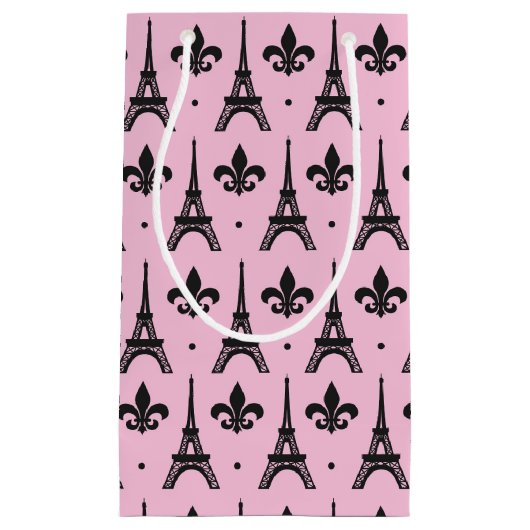 Roze Paris patroontas Eiffel-tower Klein Cadeauzakje (Voorkant)