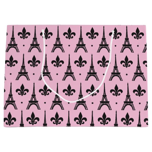 Roze Paris patroontas Eiffel-tower Large Cadeautasje (Voorkant)