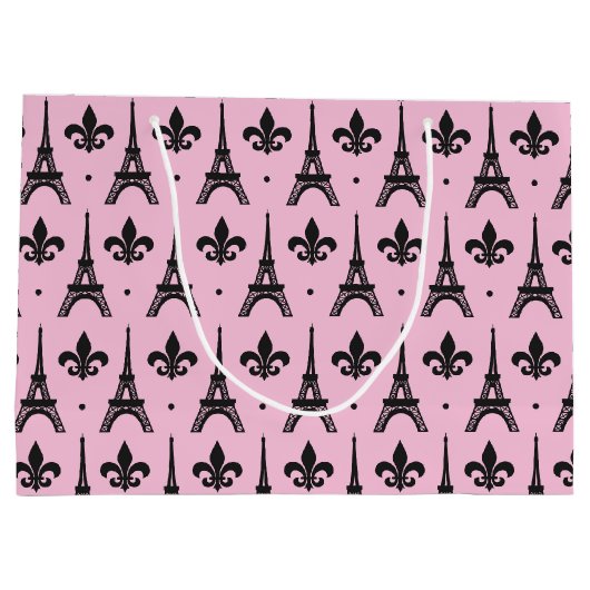 Roze Paris patroontas Eiffel-tower Large Cadeautasje (Achterkant)