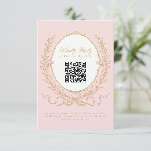   roze Paris QR Code RSVP-kaart RSVP Kaartje (Staand voorkant)