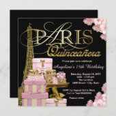 Roze Paris Quinceanera Kaart (Voorkant / Achterkant)