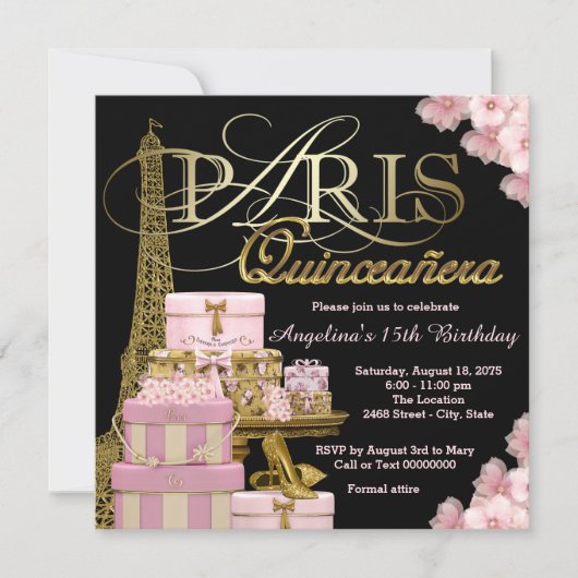 Roze Paris Quinceanera Kaart (Voorkant)