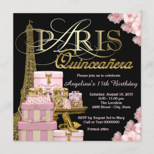 Roze Paris Quinceanera Kaart