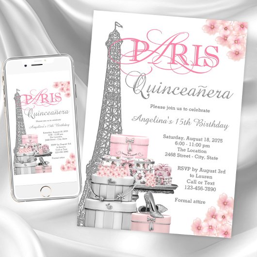 Roze Paris Quinceanera Kaart