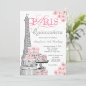Roze Paris Quinceanera Kaart (Staand voorkant)