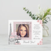 Roze Paris Sweet 16 bedankkaartjes Bedankkaart (Staand voorkant)