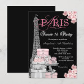 Roze Paris Sweet 16 Feest Kaart (Voorkant / Achterkant)