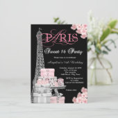 Roze Paris Sweet 16 Feest Kaart (Staand voorkant)