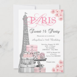 Roze Paris Sweet 16 Feest Kaart