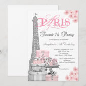 Roze Paris Sweet 16 Feest Kaart (Voorkant / Achterkant)