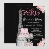 Roze Paris Sweet 16 Feest Kaart (Voorkant / Achterkant)