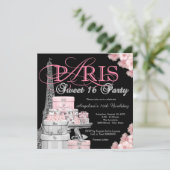Roze Paris Sweet 16 Feest Kaart (Staand voorkant)