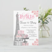 Roze Paris Sweet 16 Feest Kaart (Staand voorkant)