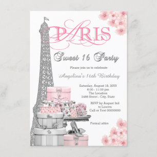 Roze Paris Sweet 16 Feestje Kaart