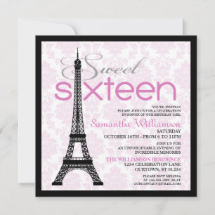 Roze Paris Sweet 16 Kaart