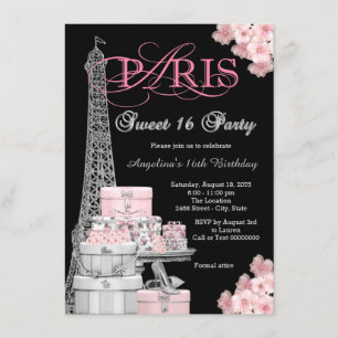 Roze Paris Sweet 16 Party Kaart