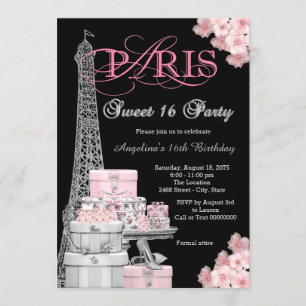 Roze Paris Sweet 16 Party Kaart