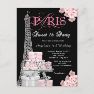 Roze Paris Sweet 16 Party Kaart
