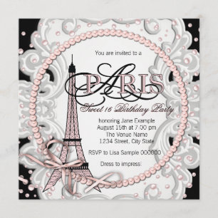  Roze Paris Sweet 16 Verjaardagsfeest Kaart