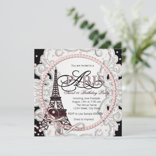  Roze Paris Sweet 16 Verjaardagsfeest Kaart (Staand voorkant)