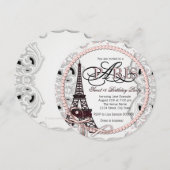  Roze Paris Sweet 16 Verjaardagsfeest Kaart (Voorkant / Achterkant)