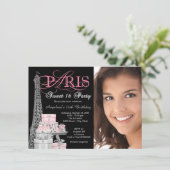 Roze Paris Sweet 16 verjaardagsfeestje Kaart (Staand voorkant)