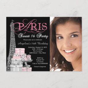 Roze Paris Sweet 16 verjaardagsfeestje Kaart