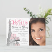 Roze Paris Sweet 16 verjaardagsfeestje Kaart (Staand voorkant)