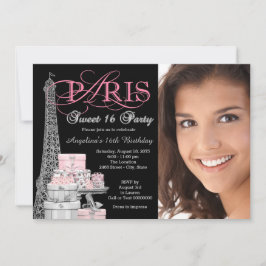 Roze Paris Sweet 16 verjaardagsfeestje Kaart