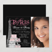 Roze Paris Sweet 16 verjaardagsfeestje Kaart (Voorkant / Achterkant)