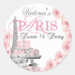 Roze Paris Sweet 16 verjaardagsfeestje Ronde Sticker