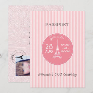 Roze Paris Thema Verjaardagsfeest Paspoort Voeg Fo Kaart