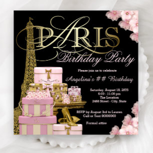 Roze Paris Verjaardagsfeest Uitnodigingen