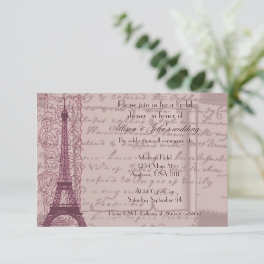 Roze Parisian Bridal Shower Kaart (Staand voorkant)