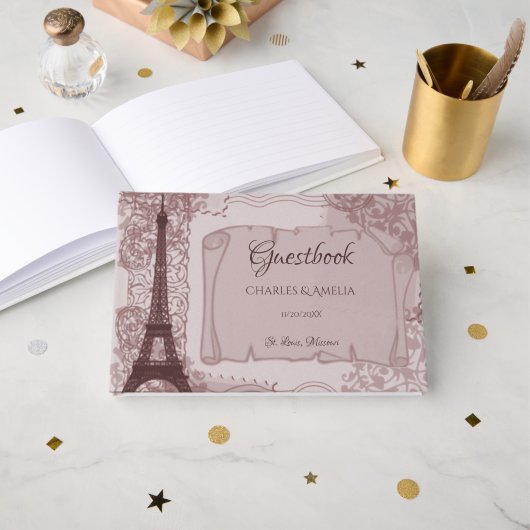 Roze parisian Weduwdag Guestbook Gastenboek (Voorkant open)