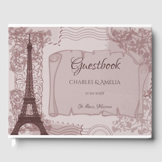 Roze parisian Weduwdag Guestbook Gastenboek (Voorkant)