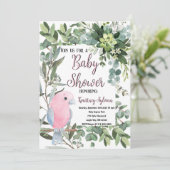 Roze Parkiet Vogel Waterverf Baby shower Kaart (Staand voorkant)