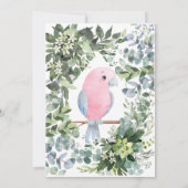 Roze Parkiet Vogel Waterverf Baby shower Kaart (Achterkant)