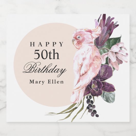 Roze Parrot Boho Tropisch 50e verjaardag Sparkling Wijnetiket (Enkel label)