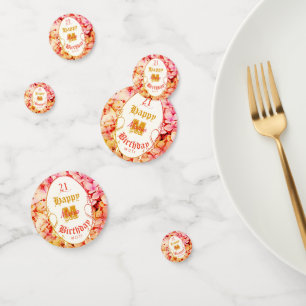 Roze Partij 21e Verjaardag Elegante Moderne Bloeme Confetti