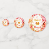 Roze Partij 21e Verjaardag Elegante Moderne Bloeme Confetti (Voorkanten)