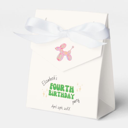Roze Partij Ballon Dier 4e Verjaardagsfeest Bedankdoosjes (Voorkant Zijde)