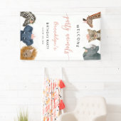 Roze partij dieren Safari Birthday Party Welkom Spandoek (Insitu)