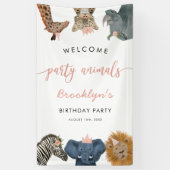 Roze partij dieren Safari Birthday Party Welkom Spandoek (Verticaal)