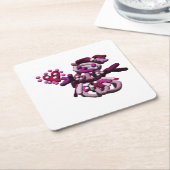 Roze partij sneeuwpop kartonnen onderzetters (Schuin)