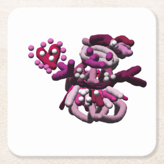 Roze partij sneeuwpop kartonnen onderzetters