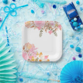 Roze Partij Waterverf Bloemen Papieren Bordje (Feest)