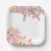 Roze Partij Waterverf Bloemen Papieren Bordje (Voorkant)