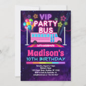 Roze partijbus VIP Birthday uitnodiging (Voorkant)